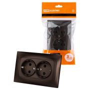 Розетка двойная 2П+З 16А 250В с защ. шт. шоколад «Лама» TDM