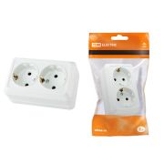 Розетка двойная 2П+3 открытой установки IP20 16А, белая «Ладога» TDM