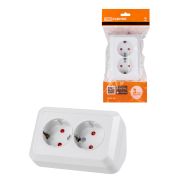 Розетка угловая двойная 2П+З открытой установки с з/ш IP20 250В 16А белая «Ладога» TDM