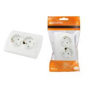 Розетка двойная 2П+З 16А 250В с защ. шт. белая «Онега» TDM