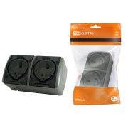 Розетка двойная 2П+3 открытой установки IP54 16А с прозрачной крышкой серая «Селигер» TDM