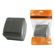 Выключатель 2-кл. открытой установки с подсветкой IP44 10А серый «Селигер» TDM