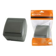 Выключатель 1-кл. открытой установки IP44 10А серый «Селигер» TDM