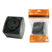 Розетка 2П+3 открытой установки IP54 16А с прозрачной крышкой серая «Селигер» TDM