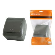 Выключатель 1-кл. открытой установки с подсветкой IP44 10А серый «Селигер» TDM