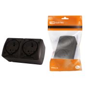 Розетка двойная 2П+3 открытой установки IP54 16А с прозрачной крышкой шоколад «Селигер» TDM