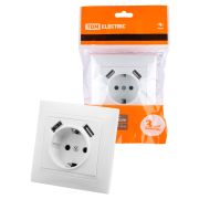 Розетка 2П+З 16А 250В + 2 USB порта 2,1А 5В белая «Лама» TDM