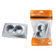 Розетка двойная 2П+З 16А 250В с защ. шт. серебр. металлик «Лама» TDM