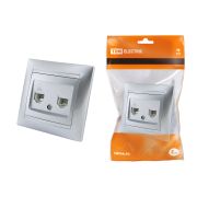 Розетка телефонная RJ11 + компьютерная RJ45 серебр. металлик «Лама» TDM