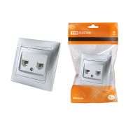 Розетка двойная телефонная RJ11  серебр. металлик «Лама» TDM