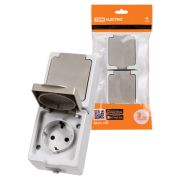 Розетка двойная 2П+З (вертикальная) открытой установки IP54 16А серая «Вуокса» TDM