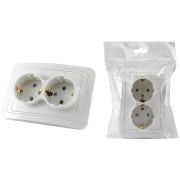 Розетка двойная 2П+З 16А c защитными шторками белая «Валдай» (пром. упаковка) TDM