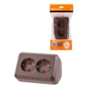 Розетка угловая двойная 2П+3 открытой установки с з/ш IP20 250В 16А бук «Ладога» TDM