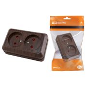 Розетка двойная 2П открытой установки с з/ш IP20 10А, бук «Ладога» TDM