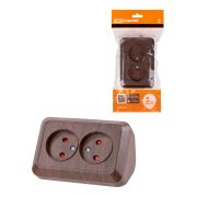 Розетка угловая двойная 2П открытой установки с з/ш IP20 250В 10А бук «Ладога» TDM