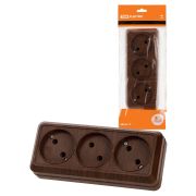 Розетка 3-х местная горизонтальная 2П открытой установки IP20 10A бук «Ладога» TDM