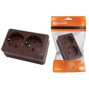 Розетка двойная 2П+З открытой установки с з/ш IP20 16А, бук «Ладога» TDM