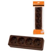 Розетка 4-х местная горизонтальная 2П+3 открытой установки IP20 16A бук «Ладога» TDM