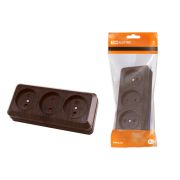 Розетка 3-х местная горизонтальная 2П открытой установки IP20 10A с з/ш бук «Ладога» TDM