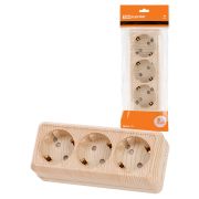 Розетка 3-х местная горизонтальная 2П+3 открытой установки IP20 16A с з/ш сосна «Ладога» TDM