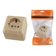 Розетка 2П+З открытой установки IP20 16А, сосна «Ладога» TDM