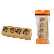 Розетка 4-х местная горизонтальная 2П+3 открытой установки IP20 16A с з/ш сосна «Ладога» TDM