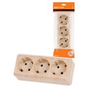 Розетка 3-х местная горизонтальная 2П+3 открытой установки IP20 16A сосна «Ладога» TDM