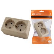 Розетка двойная 2П+З открытой установки IP20 16А, сосна «Ладога» TDM