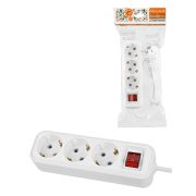 Удлинитель 3 гнезда, 3 метра, с/з, выкл., 10 А, 2300 Вт, белый, НАРОДНЫЙ У1-32055 (Ун1 321-0001)