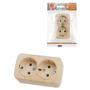 Розетка двойная 2П+3 открытой установки IP20 16А, сосна «Дача» Народная