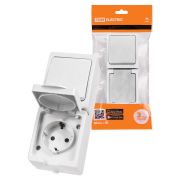 Блок (вертикальный) выключатель 1-кл. + розетка 2П+З с з/ш БКВР IP54 белый «Вуокса» TDM