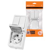 Блок (вертикальный) выключатель 2-кл. + розетка 2П+З с з/ш БКВР IP54 белый «Вуокса» TDM