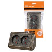 Розетка угловая двойная 2П открытой установки с з/ш IP20 250В 10А бронза «Ладога» TDM