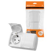 Розетка двойная 2П+3 открытой установки IP54 16А с крышкой белая «Селигер» TDM