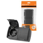 Розетка двойная 2П+3 открытой установки IP54 16А с крышкой серая «Селигер» TDM