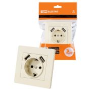 Розетка 2П+З 16А 250В + 2 USB порта 2,1А 5В сл. кость «Сенеж» TDM