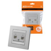 Розетка компьютерная двойная RJ45 серебр. металлик «Сенеж» TDM