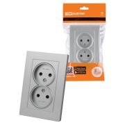 Розетка двойная 2П 10А 250В с защ. шт. серебр. металлик «Сенеж» TDM