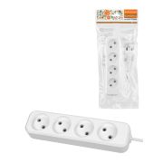 Удлинитель 4 гнезда, 1,5 метра, б/з, 6 А, 1380 Вт, белый, НАРОДНЫЙ У-31011 (Ун 410-0001)