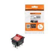 Переключатель клавишный KCD4-203N 250В AC/DC, 2P, 15А, (6с), ON-OFF-ON, c нейтральным положением, черный корпус, красная клавиша с LED подсветкой TDM